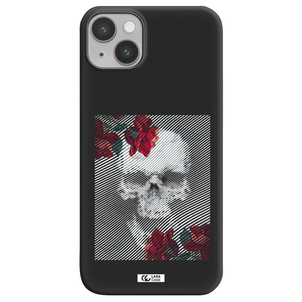 Rose And Skull Pattern Line Apple iPhone 14 plus Silicone black Case