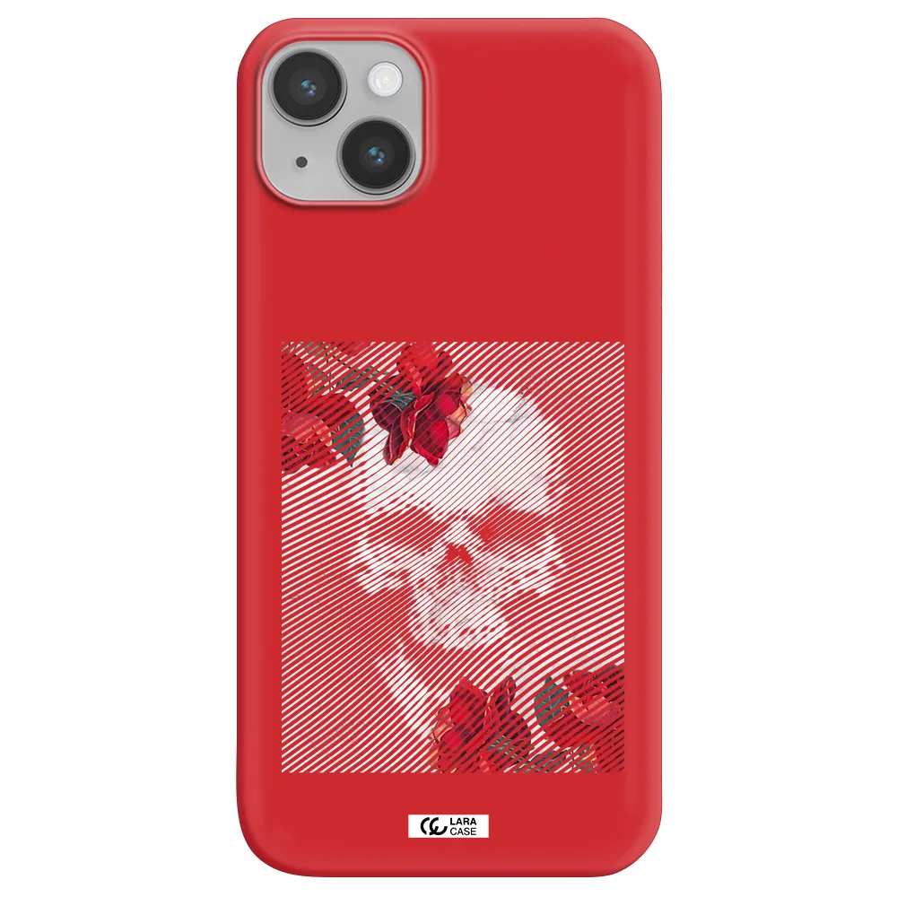 Rose And Skull Pattern Line Apple iPhone 14 plus Silicone Imperial Red Case
