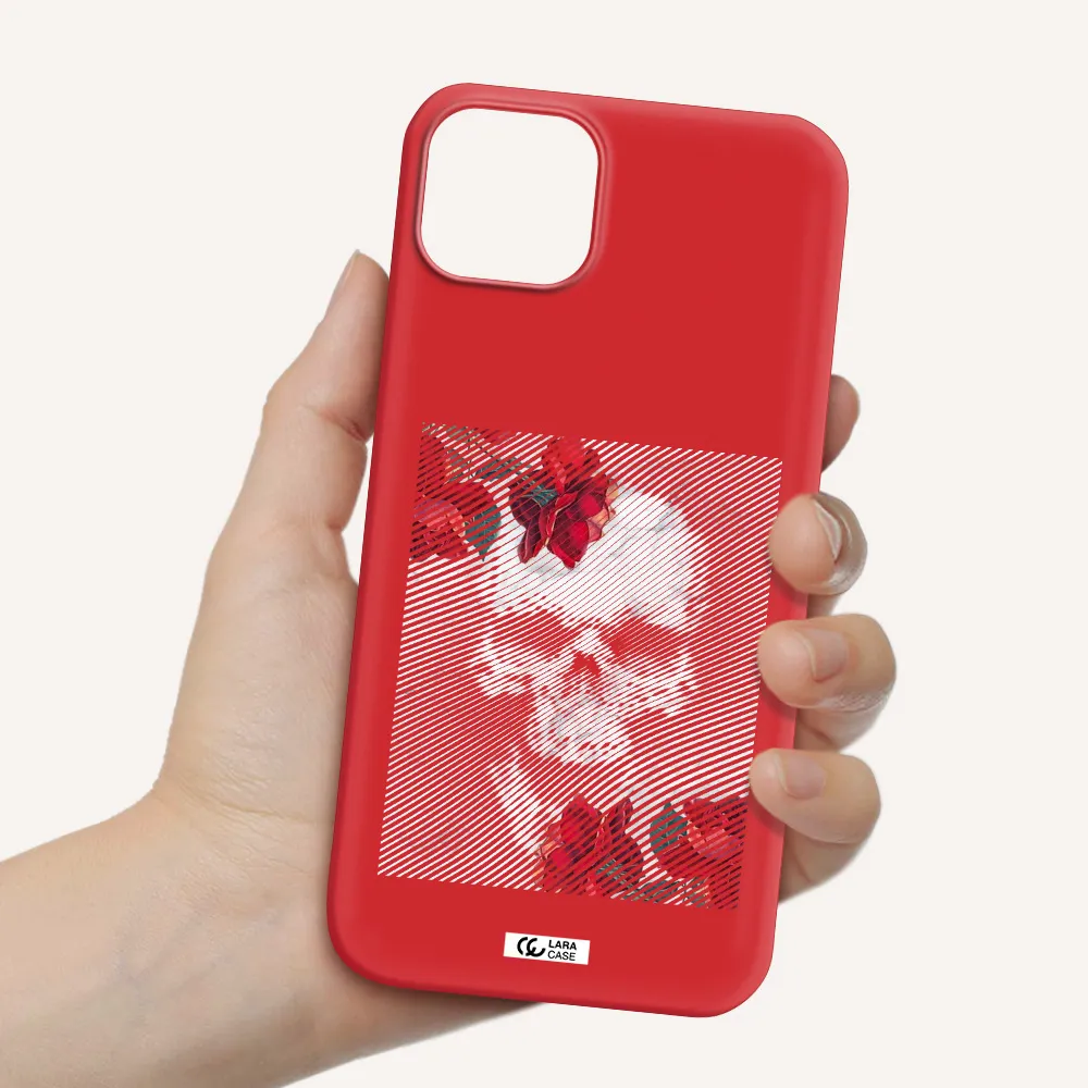Rose And Skull Pattern Line Apple iPhone 14 plus Silicone Imperial Red Case