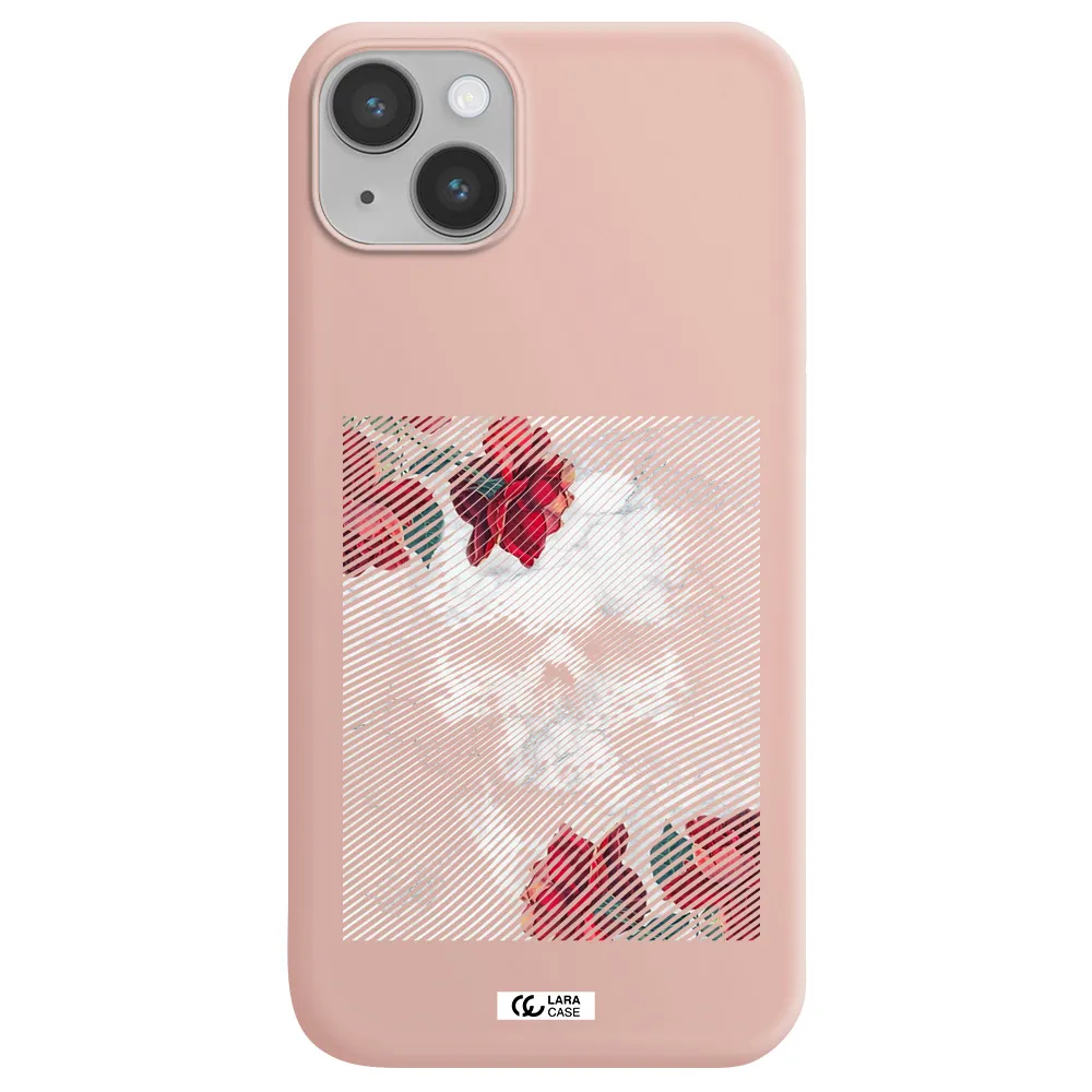 Rose And Skull Pattern Line Apple iPhone 14 plus Silicone pastel pink Case