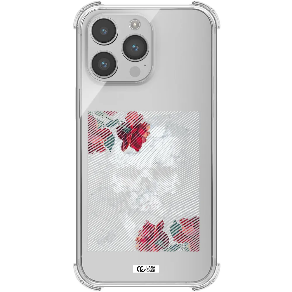 Rose And Skull Pattern Line Apple iPhone 14 pro Clear PC Case