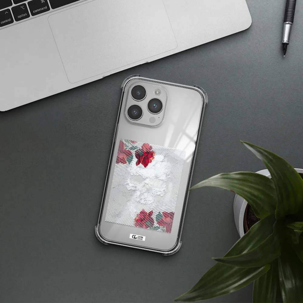 Rose And Skull Pattern Line Apple iPhone 14 pro Clear PC Case