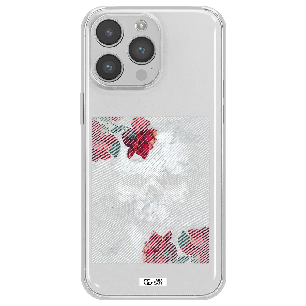 Rose And Skull Pattern Line Apple iPhone 14 pro Clear TPU Case