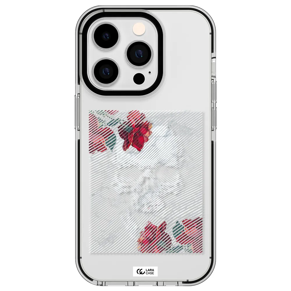Rose And Skull Pattern Line Apple iPhone 14 pro impact black border Case