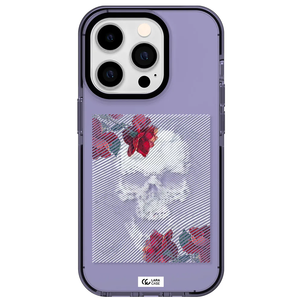 Rose And Skull Pattern Line Apple iPhone 14 pro impact Lilac Case