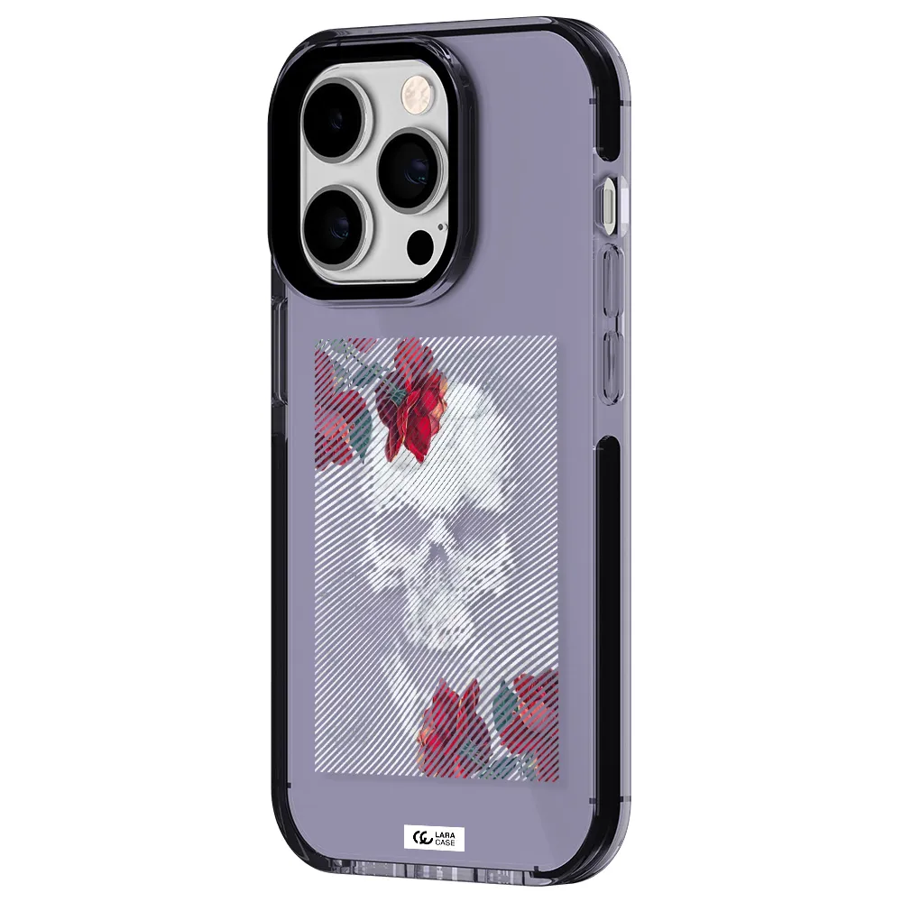 Rose And Skull Pattern Line Apple iPhone 14 pro impact Lilac Case