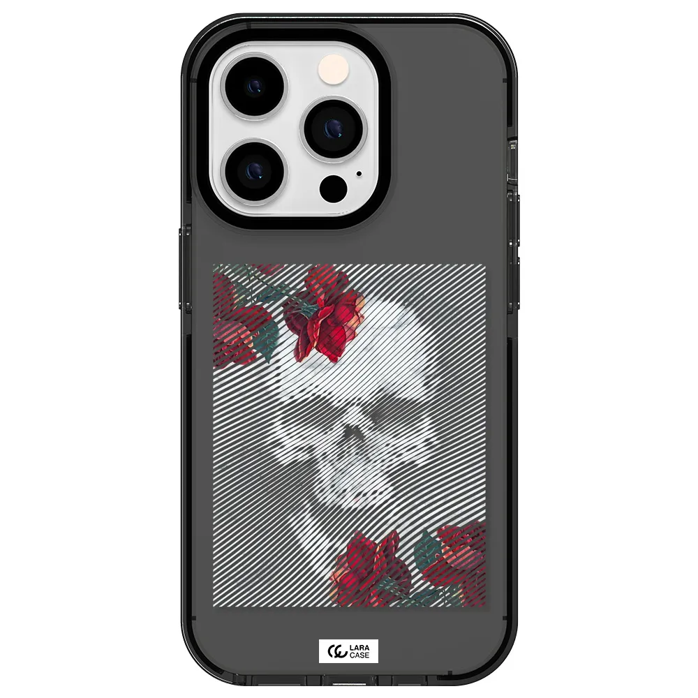 Rose And Skull Pattern Line Apple iPhone 14 pro impact Smoke Black Case