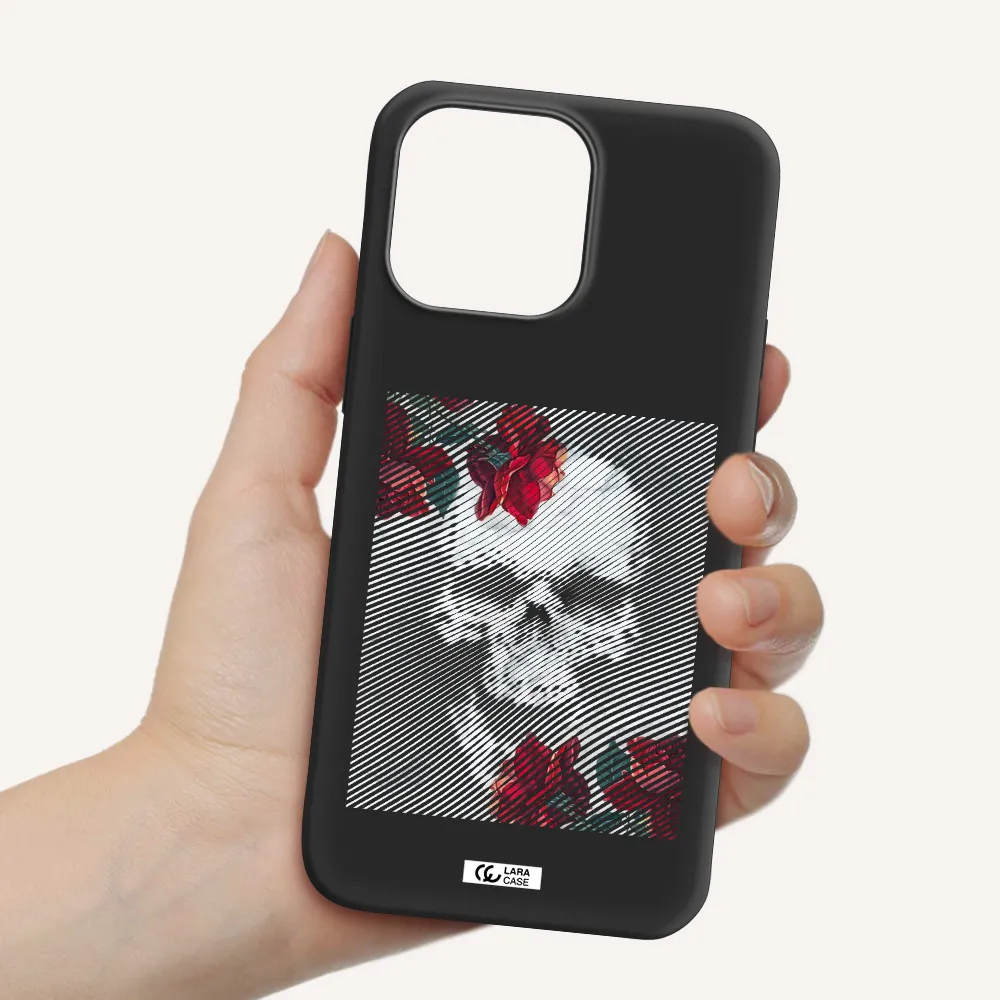 Rose And Skull Pattern Line Apple iPhone 14 pro max Silicone black Case