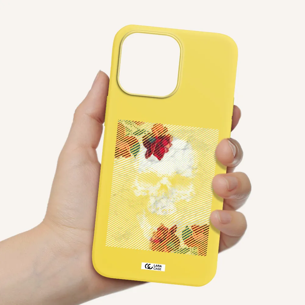 Rose And Skull Pattern Line Apple iPhone 14 pro max Silicone canary yellow Case