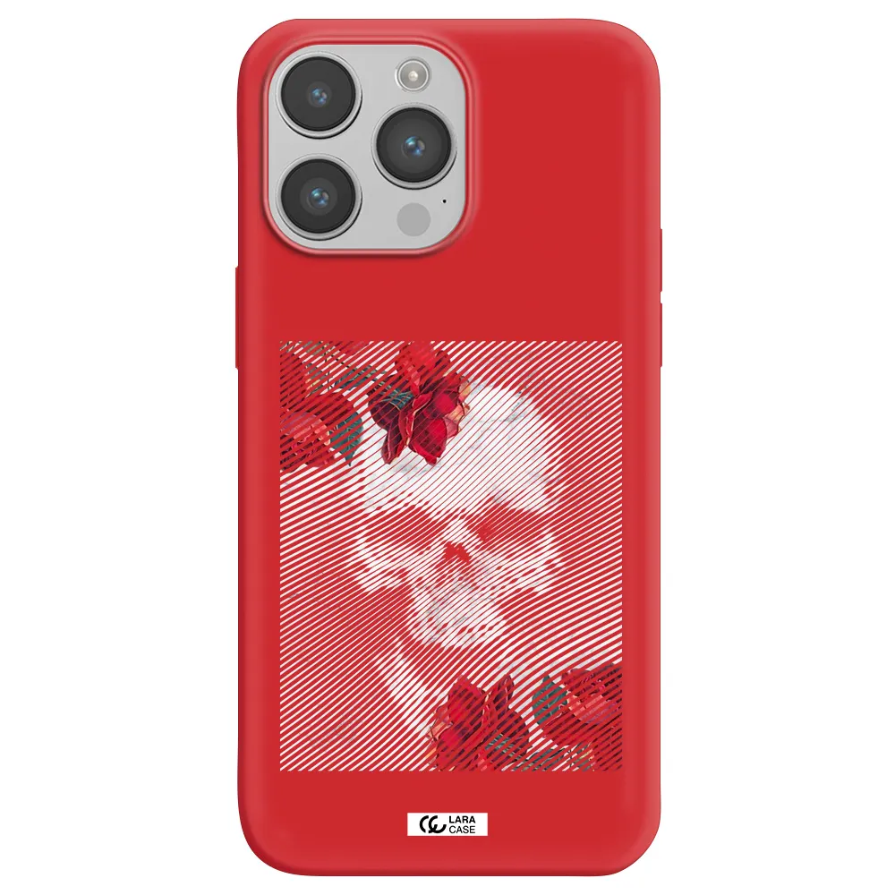 Rose And Skull Pattern Line Apple iPhone 14 pro max Silicone Imperial Red Case
