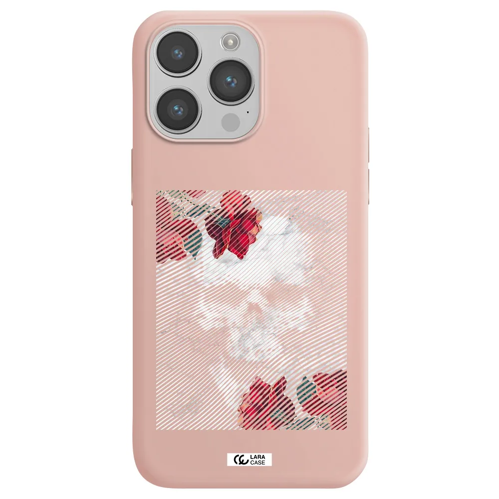 Rose And Skull Pattern Line Apple iPhone 14 pro max Silicone pastel pink Case