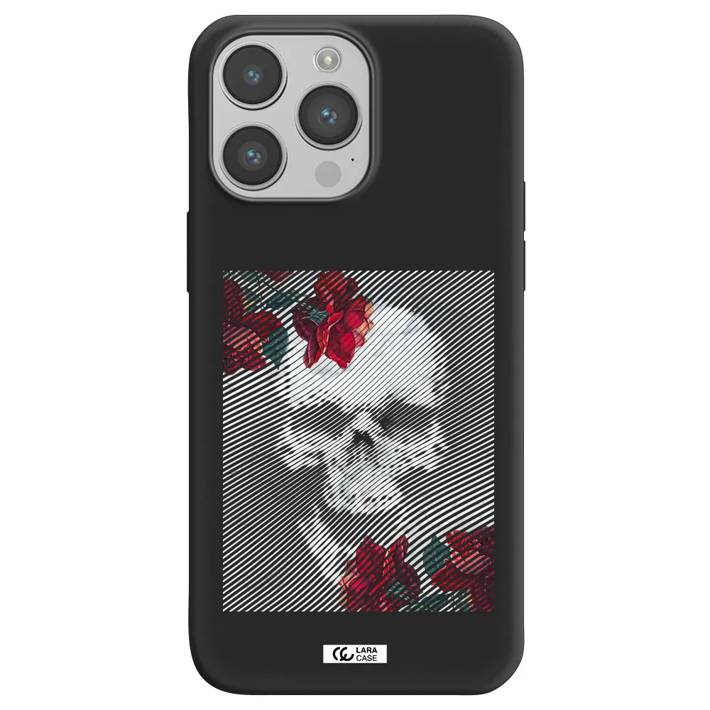 Rose And Skull Pattern Line Apple iPhone 14 pro Silicone black Case