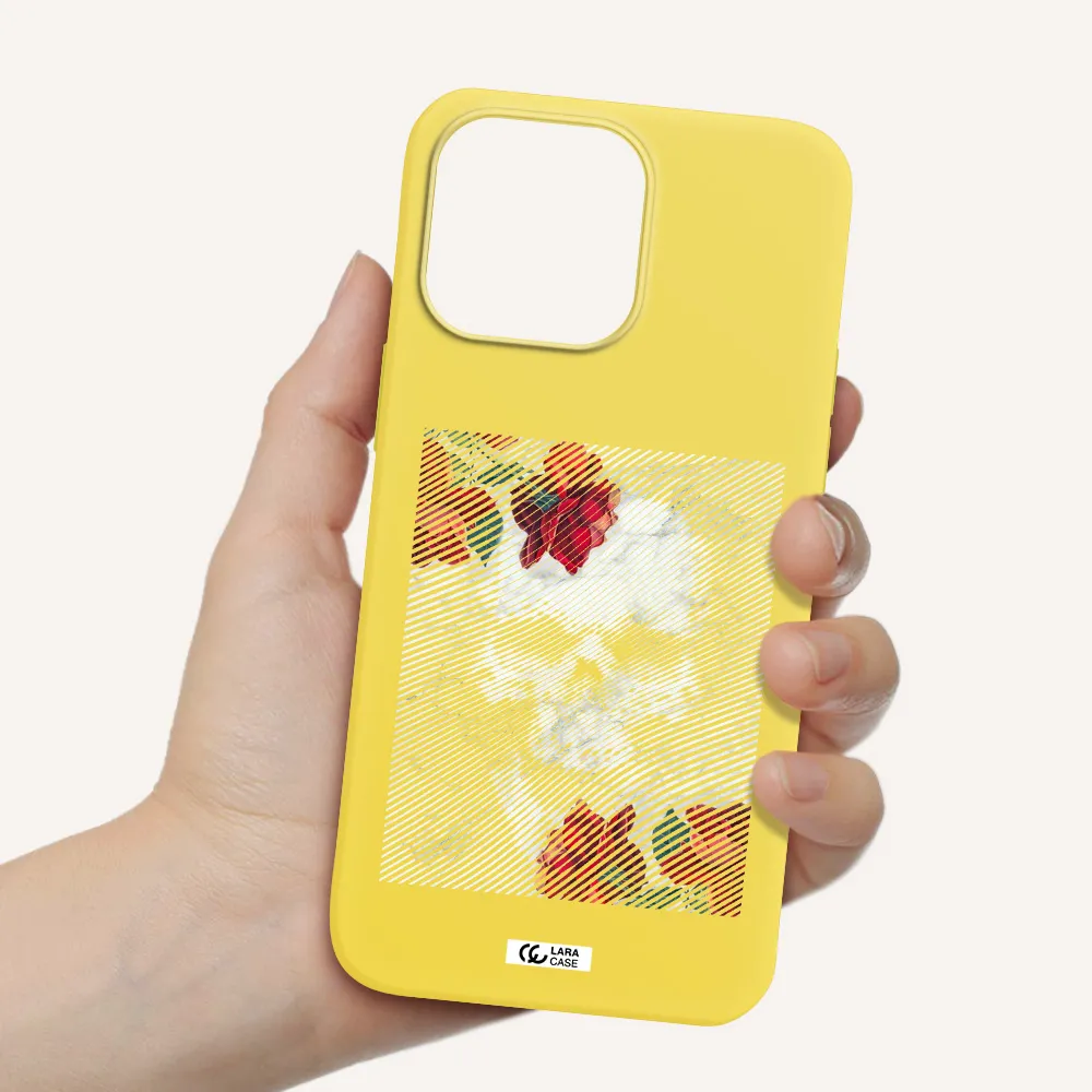 Rose And Skull Pattern Line Apple iPhone 14 pro Silicone canary yellow Case