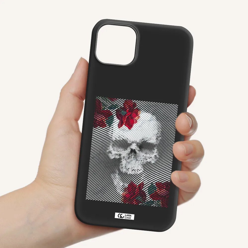 Rose And Skull Pattern Line Apple iPhone 14 Silicone black Case
