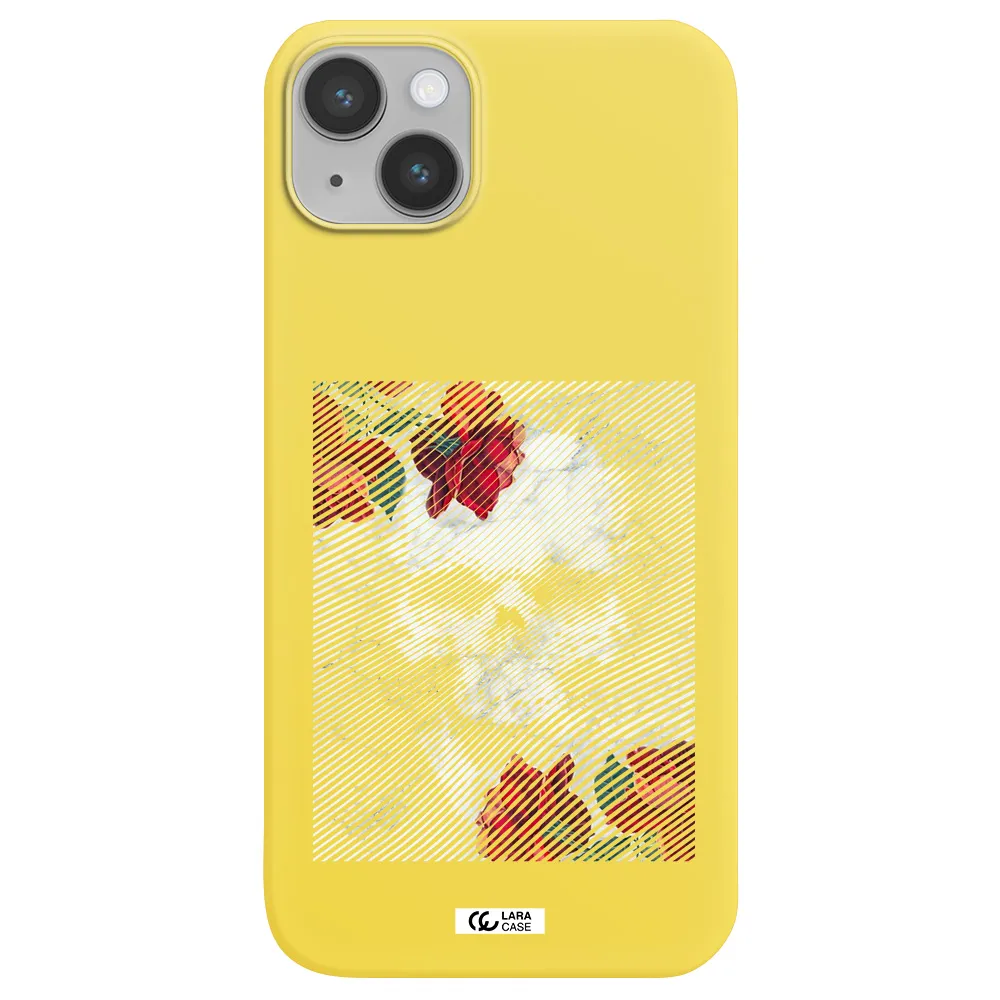 Rose And Skull Pattern Line Apple iPhone 14 Silicone canary yellow Case