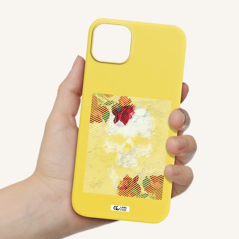 Rose And Skull Pattern Line Apple iPhone 14 Silicone canary yellow Case