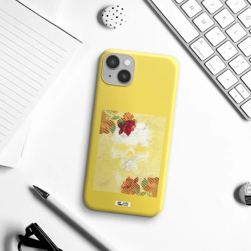 Rose And Skull Pattern Line Apple iPhone 14 Silicone canary yellow Case