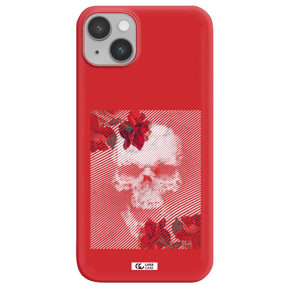 Rose And Skull Pattern Line Apple iPhone 14 Silicone Imperial Red Case