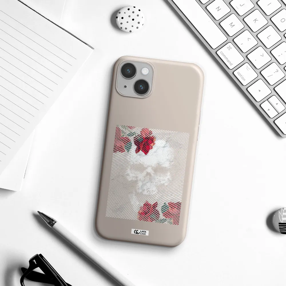 Rose And Skull Pattern Line Apple iPhone 14 Silicone Stone Case