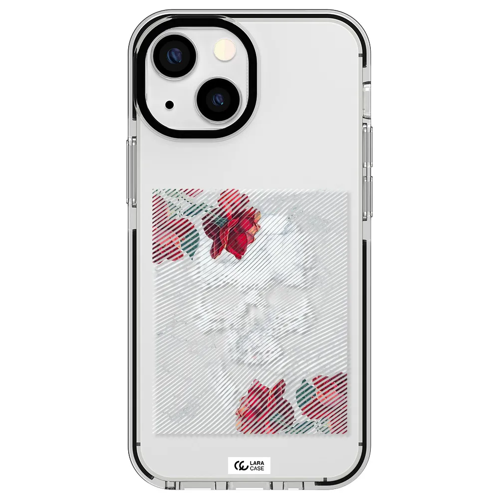 Rose And Skull Pattern Line Apple iPhone 15 impact black border Case
