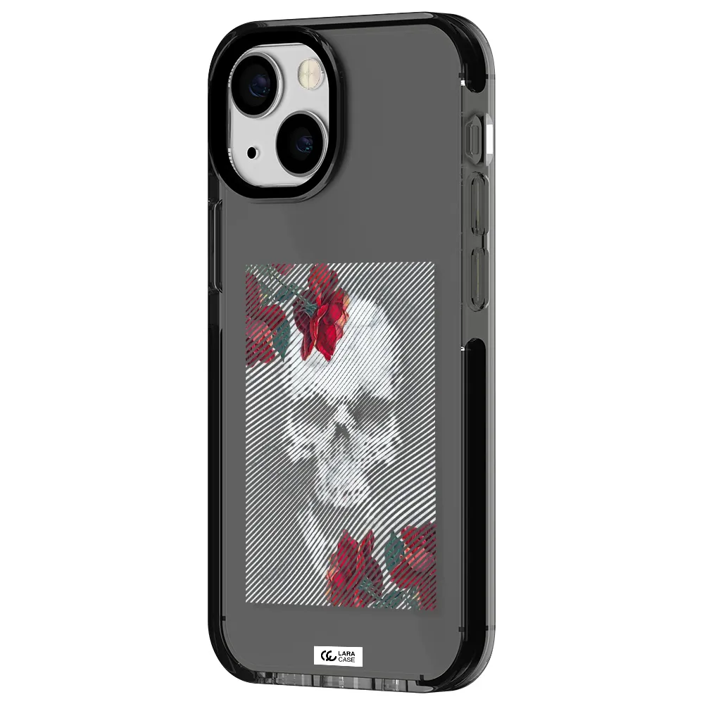 Rose And Skull Pattern Line Apple iPhone 15 impact Smoke Black Case