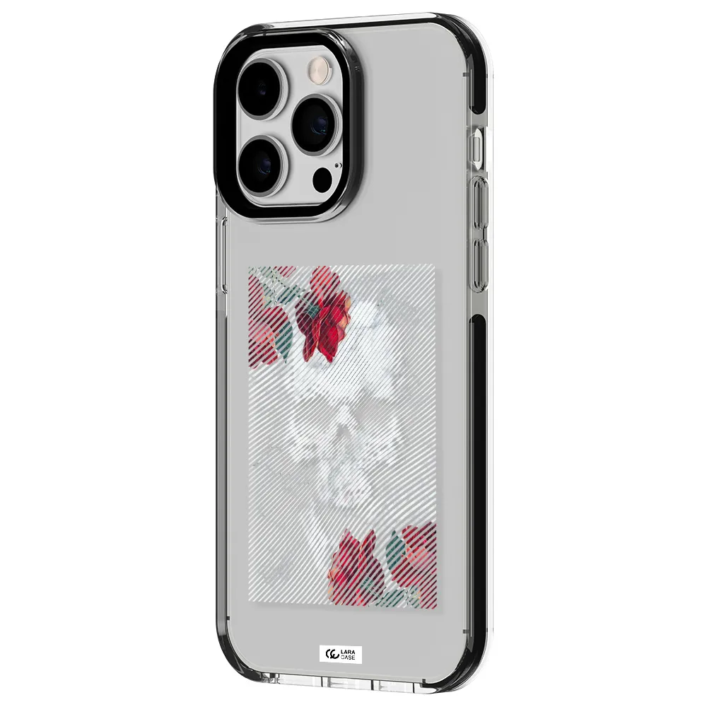 Rose And Skull Pattern Line Apple iPhone 15 Pro Max impact black border Case