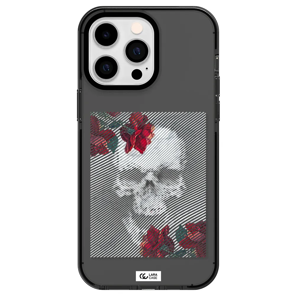 Rose And Skull Pattern Line Apple iPhone 15 Pro Max impact Smoke Black Case