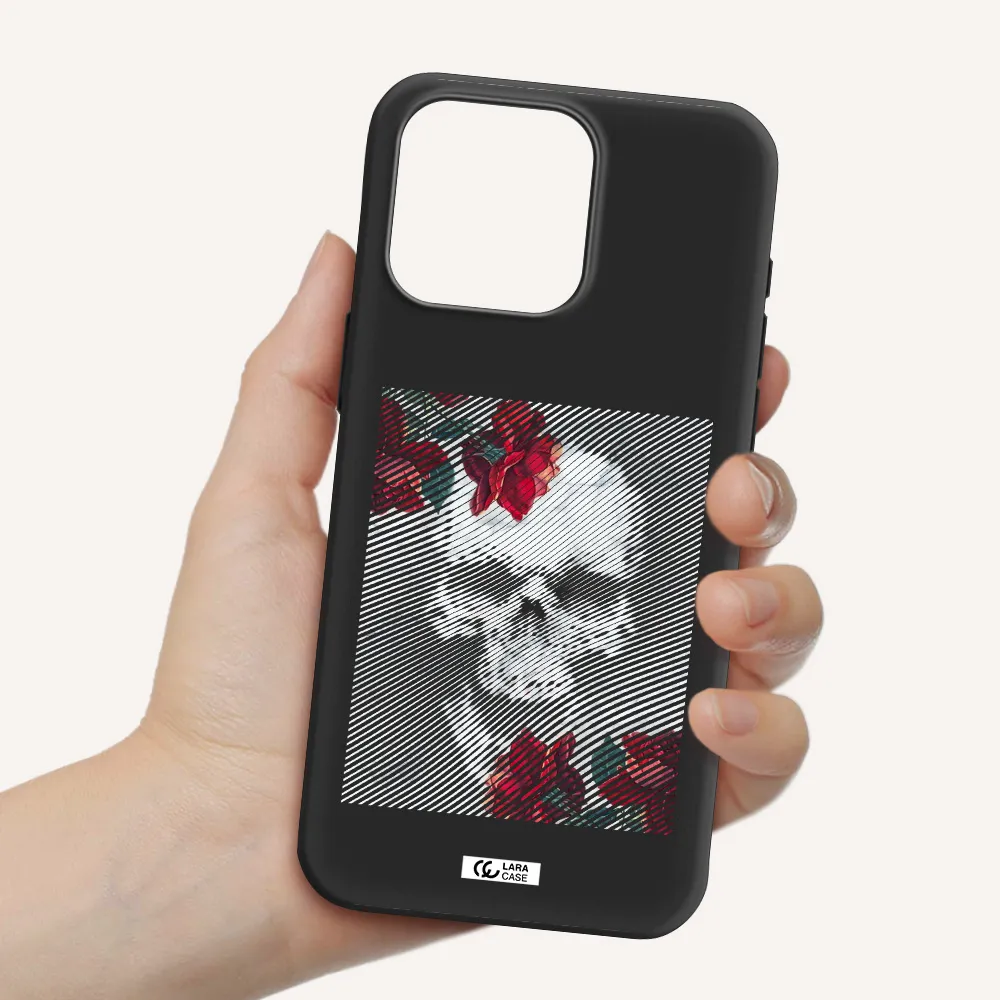 Rose And Skull Pattern Line Apple Iphone 15 Pro max Silicone black Case