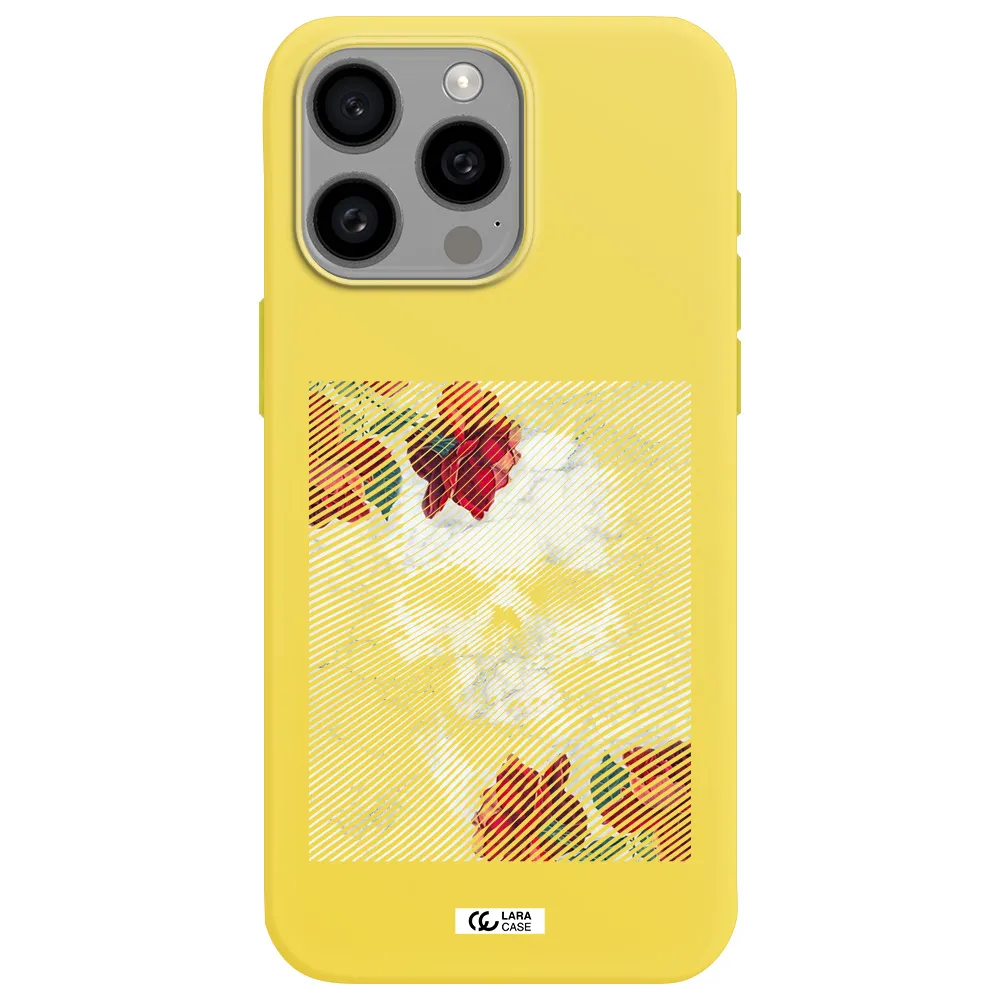 Rose And Skull Pattern Line Apple Iphone 15 Pro max Silicone canary yellow Case