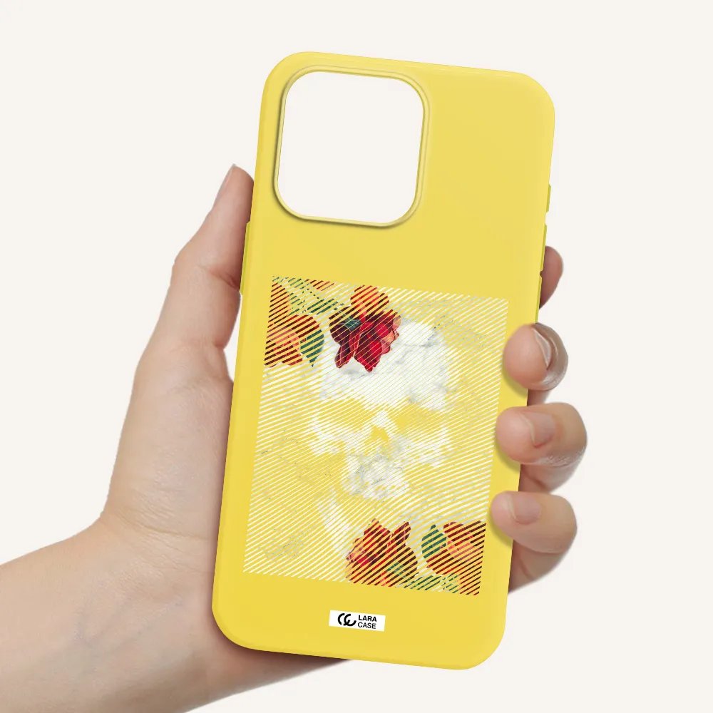 Rose And Skull Pattern Line Apple Iphone 15 Pro max Silicone canary yellow Case