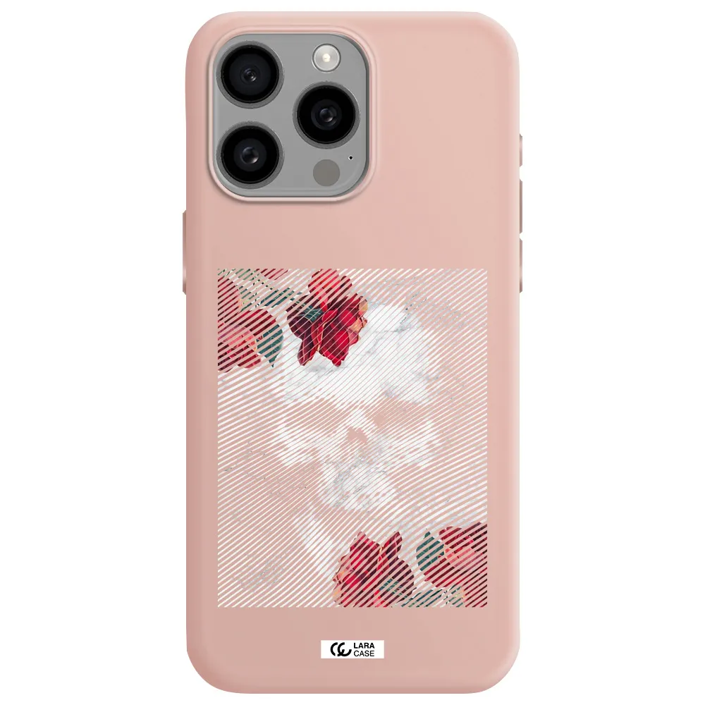 Rose And Skull Pattern Line Apple Iphone 15 Pro max Silicone pastel pink Case