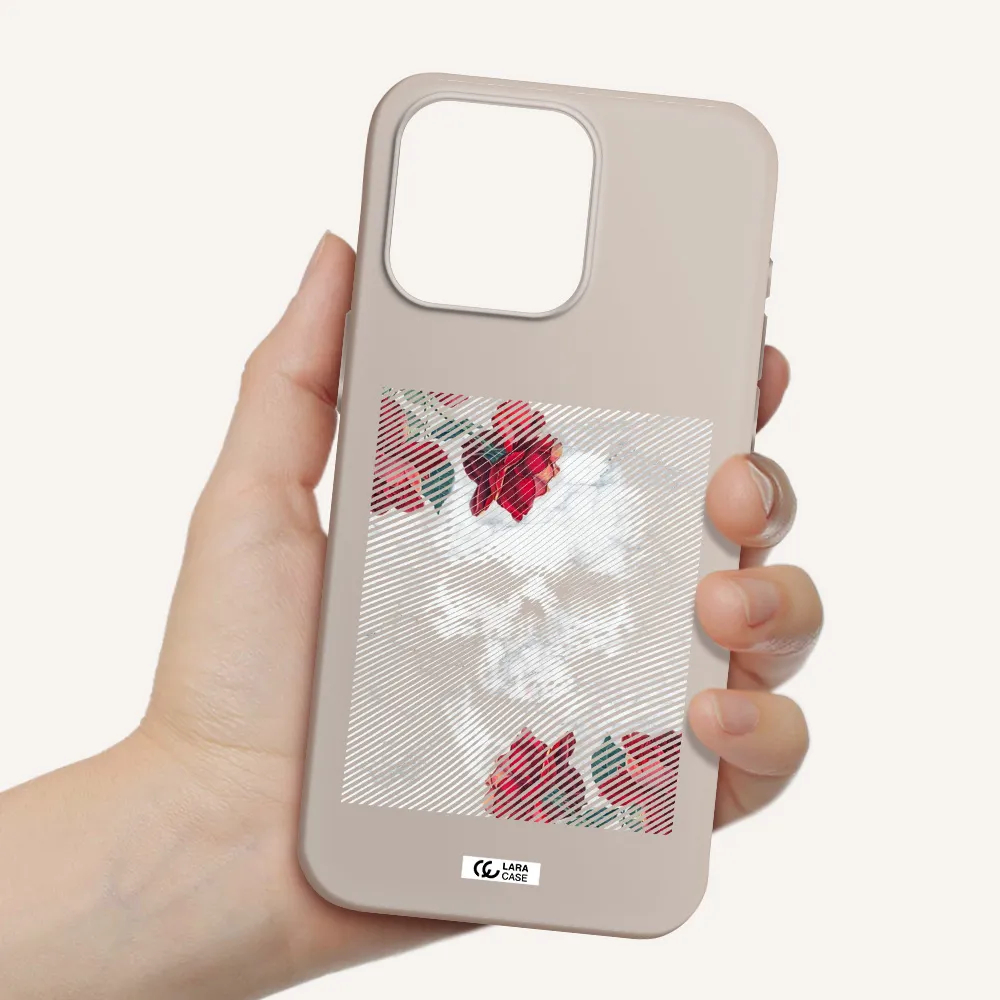 Rose And Skull Pattern Line Apple Iphone 15 Pro max Silicone Stone Case