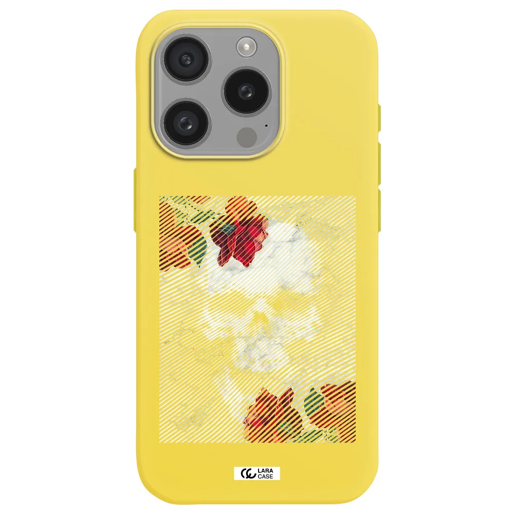 Rose And Skull Pattern Line Apple Iphone 15 Pro Silicone Canary Yellow Case