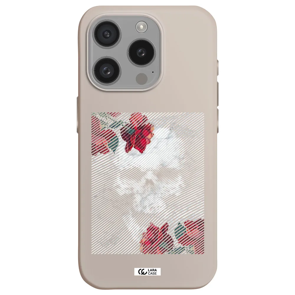 Rose And Skull Pattern Line Apple Iphone 15 Pro Silicone Stone Case