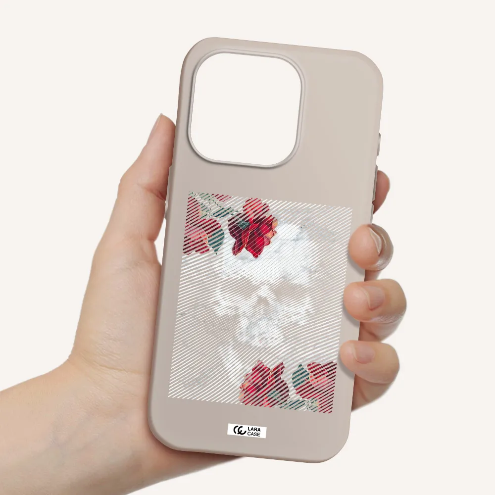 Rose And Skull Pattern Line Apple Iphone 15 Pro Silicone Stone Case