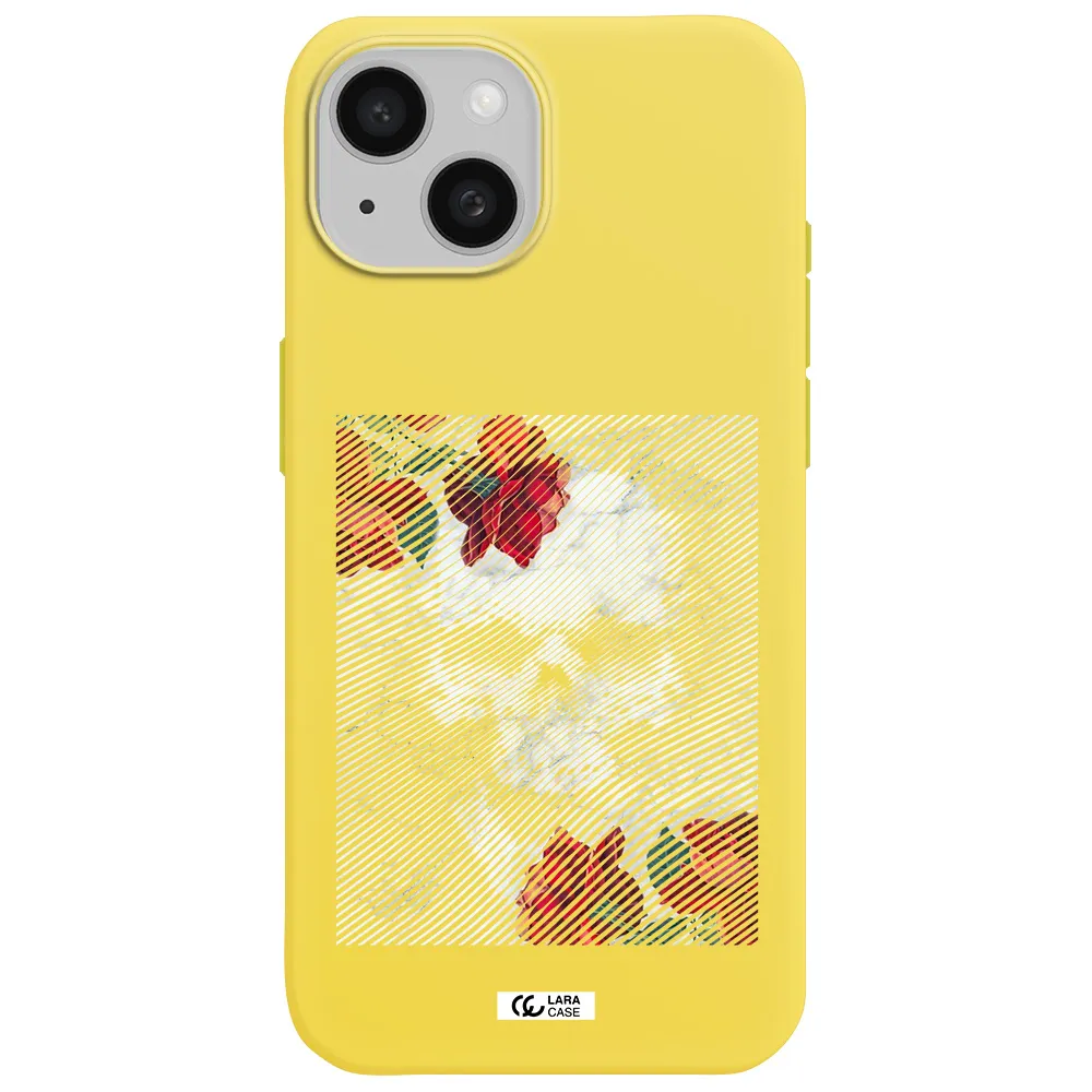 Rose And Skull Pattern Line Apple iPhone 15 Silicone canary yellow Case