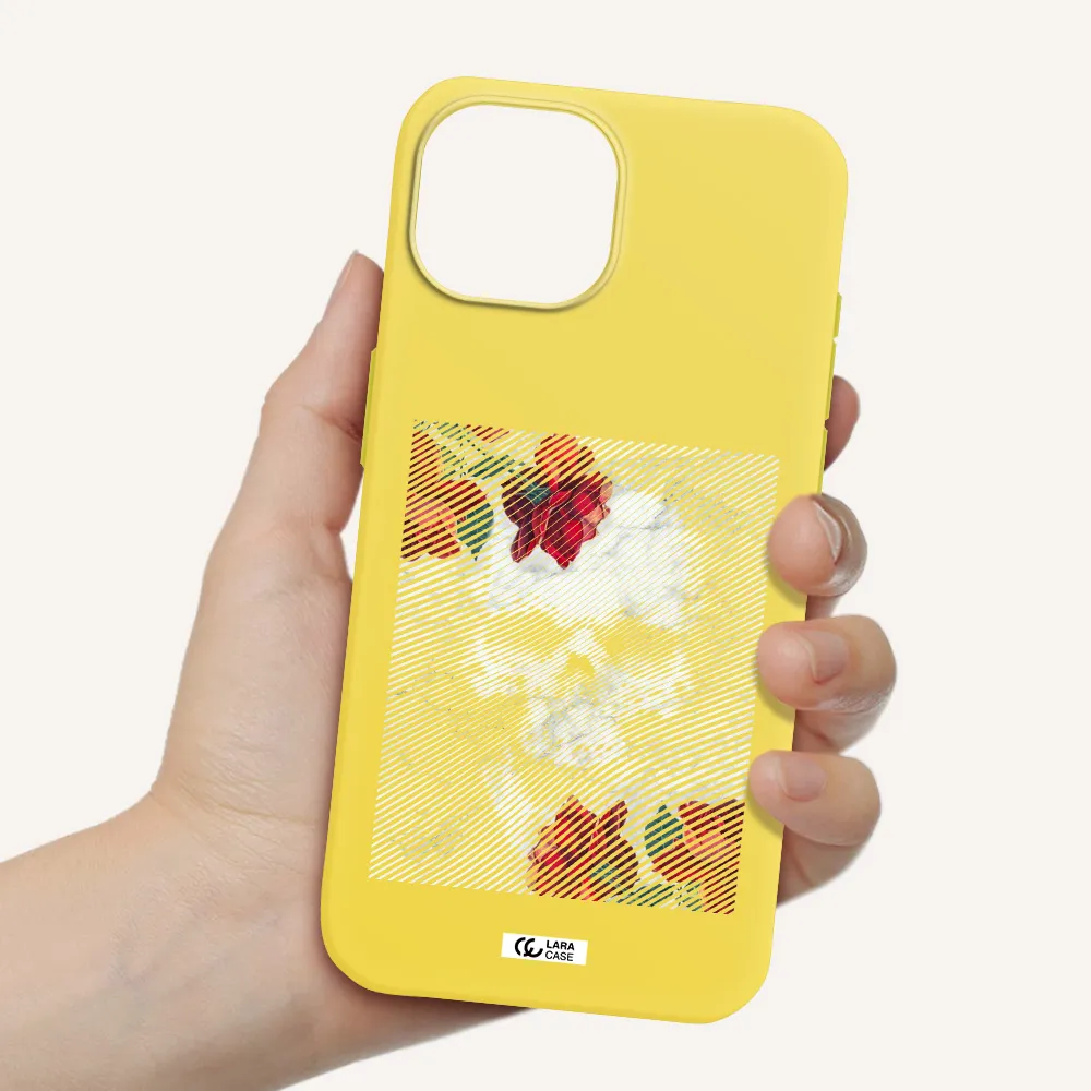 Rose And Skull Pattern Line Apple iPhone 15 Silicone canary yellow Case