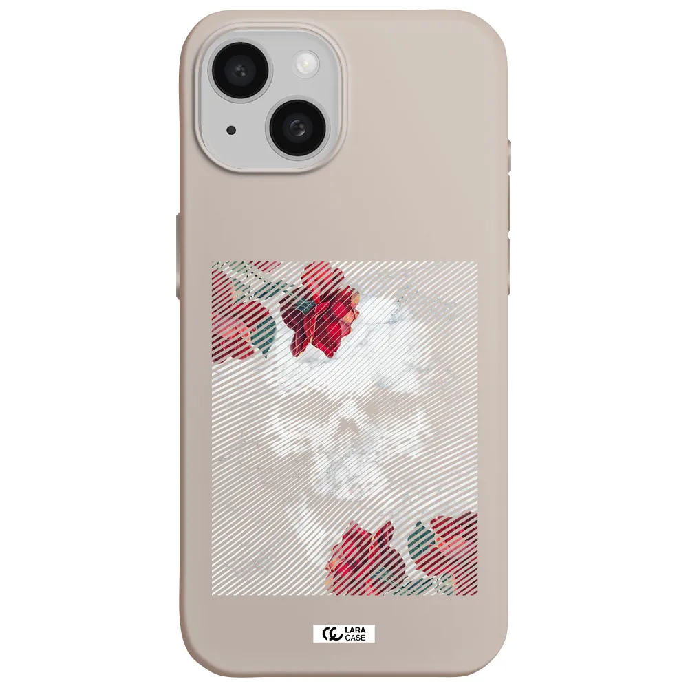 Rose And Skull Pattern Line Apple iPhone 15 Silicone Stone Case