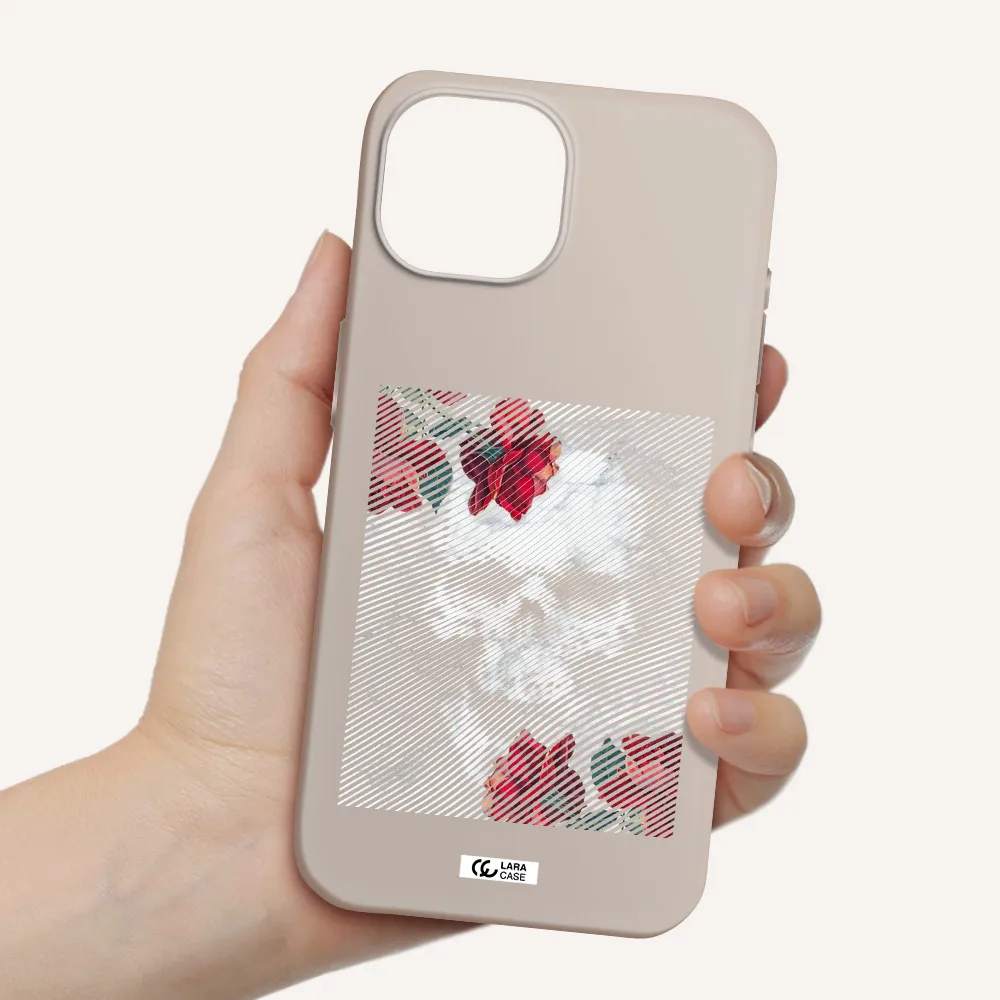 Rose And Skull Pattern Line Apple iPhone 15 Silicone Stone Case