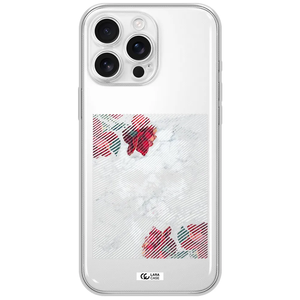 Rose And Skull Pattern Line Apple Iphone 16 Pro Max Clear Tpu Case