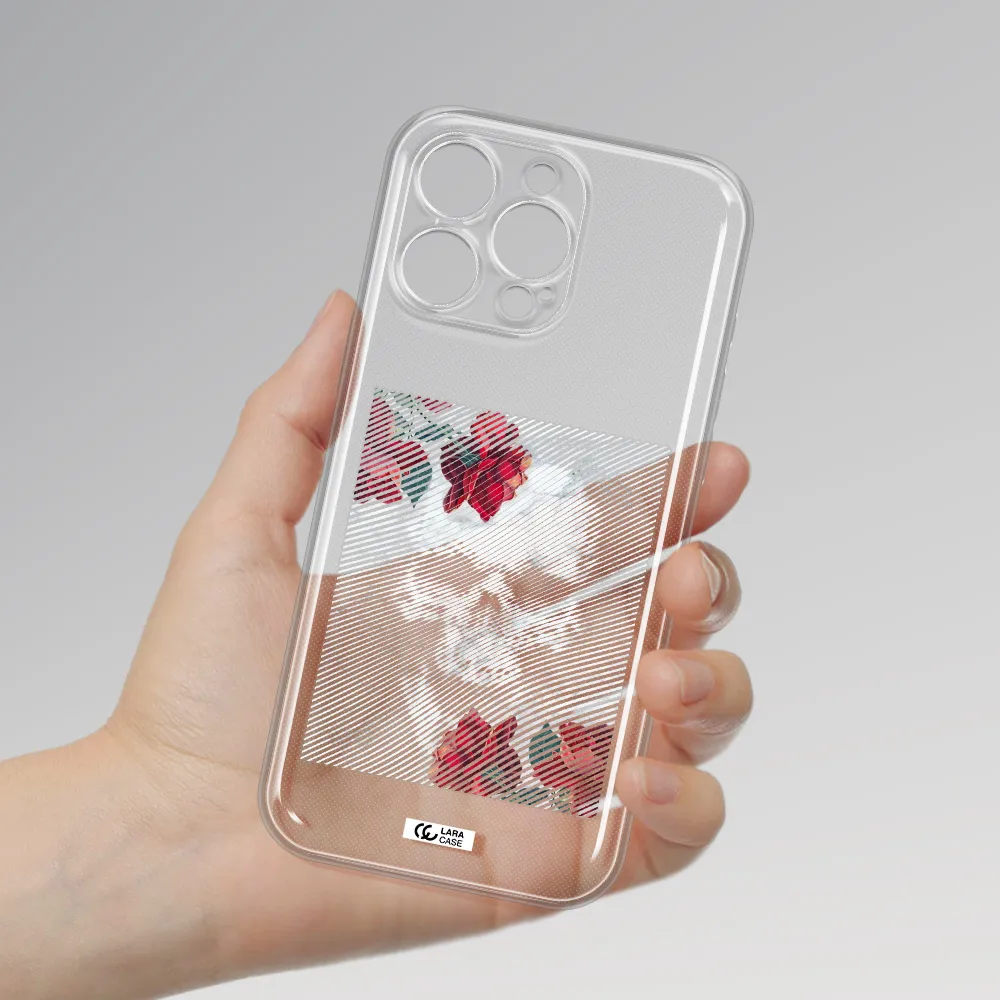 Rose And Skull Pattern Line Apple Iphone 16 Pro Max Clear Tpu Case