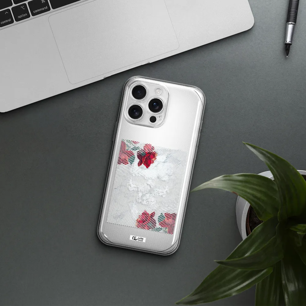 Rose And Skull Pattern Line Apple Iphone 16 Pro Max Clear Tpu Case