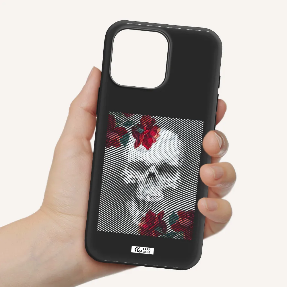 Rose And Skull Pattern Line Apple Iphone 16 Pro Max Silicone Black Case