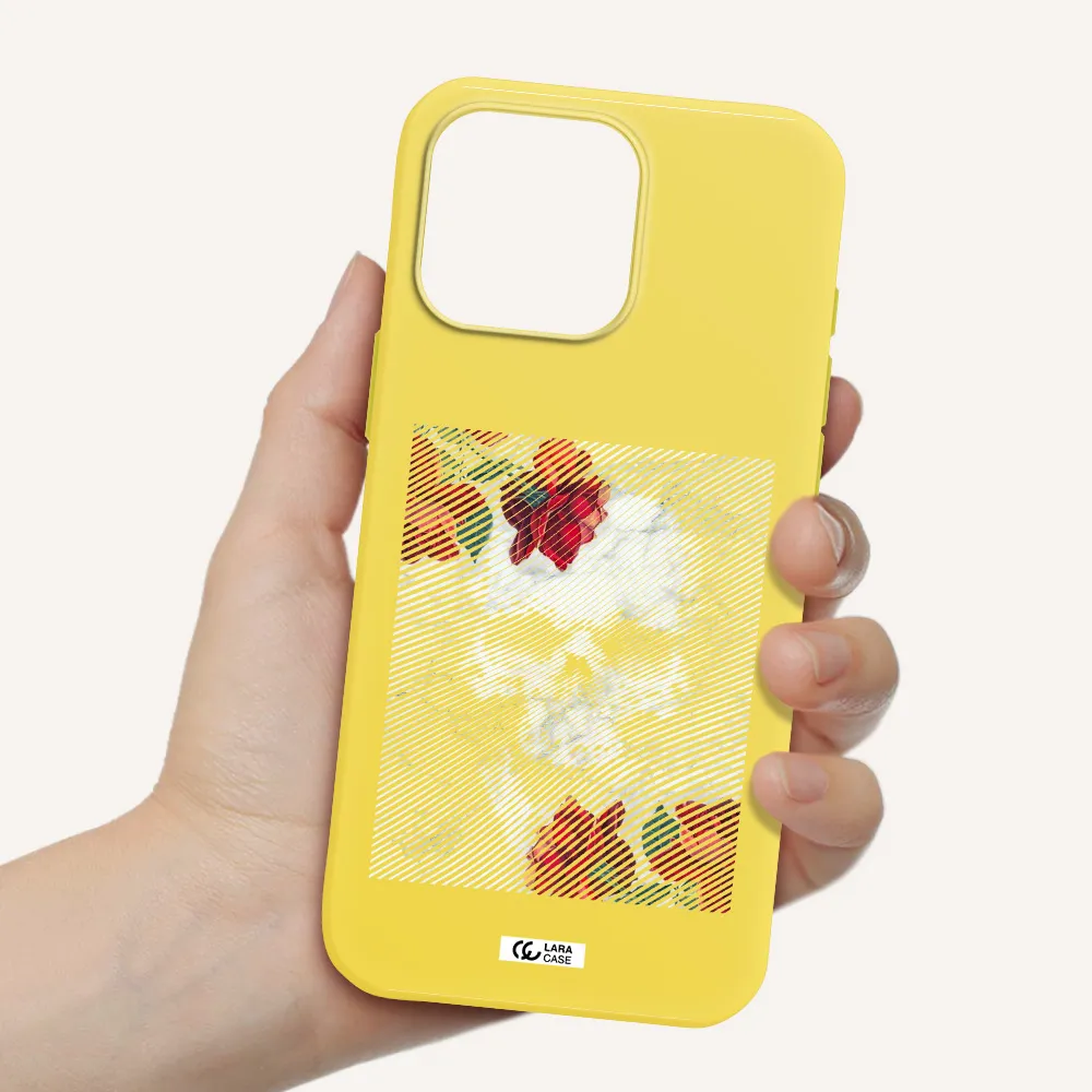 Rose And Skull Pattern Line Apple Iphone 16 Pro Max Silicone Canary Yellow Case