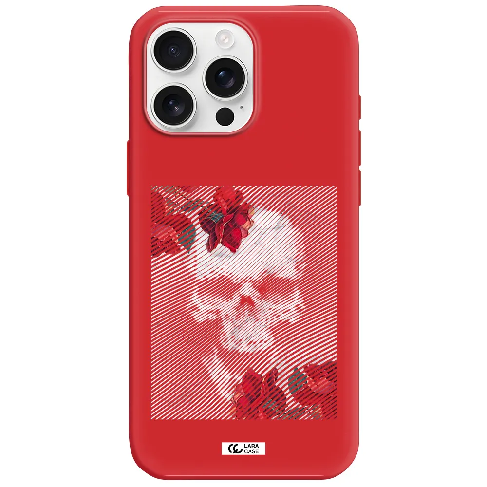 Rose And Skull Pattern Line Apple Iphone 16 Pro Max Silicone Imperial Red Case