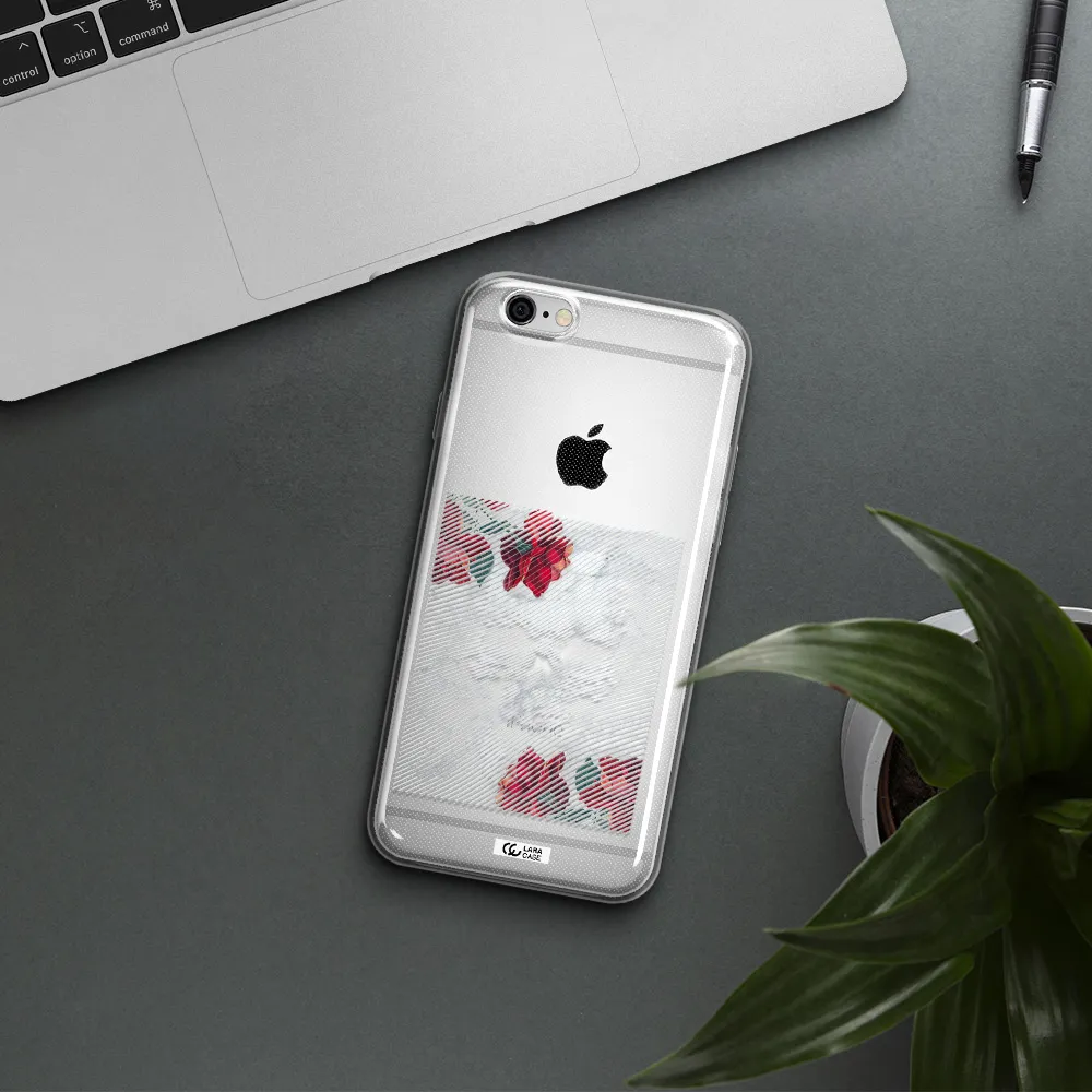 Rose And Skull Pattern Line Apple iPhone 6 Clear TPU Case