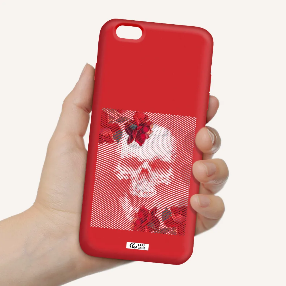 Rose And Skull Pattern Line Apple iPhone 6 plus Silicone Imperial Red Case
