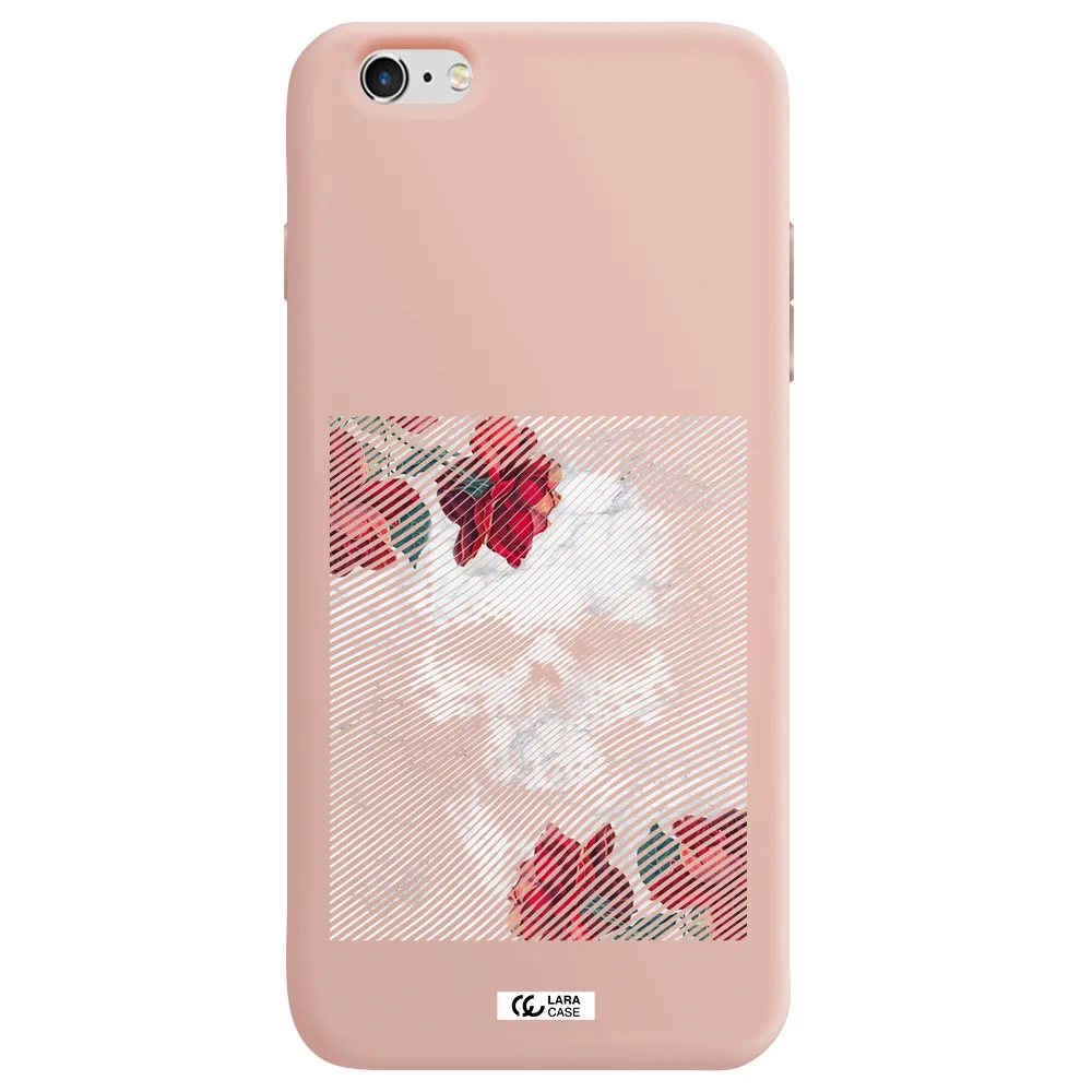 Rose And Skull Pattern Line Apple iPhone 6 plus Silicone pastel pink Case