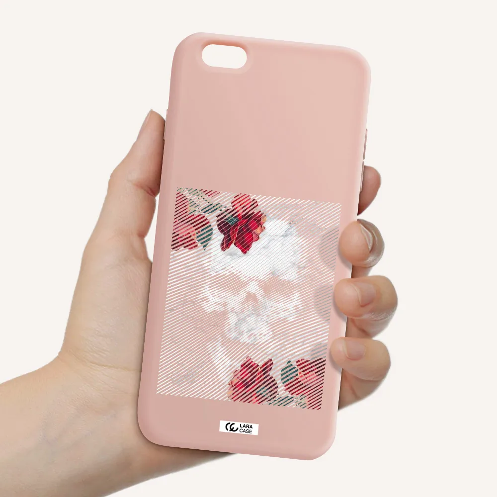 Rose And Skull Pattern Line Apple iPhone 6 plus Silicone pastel pink Case