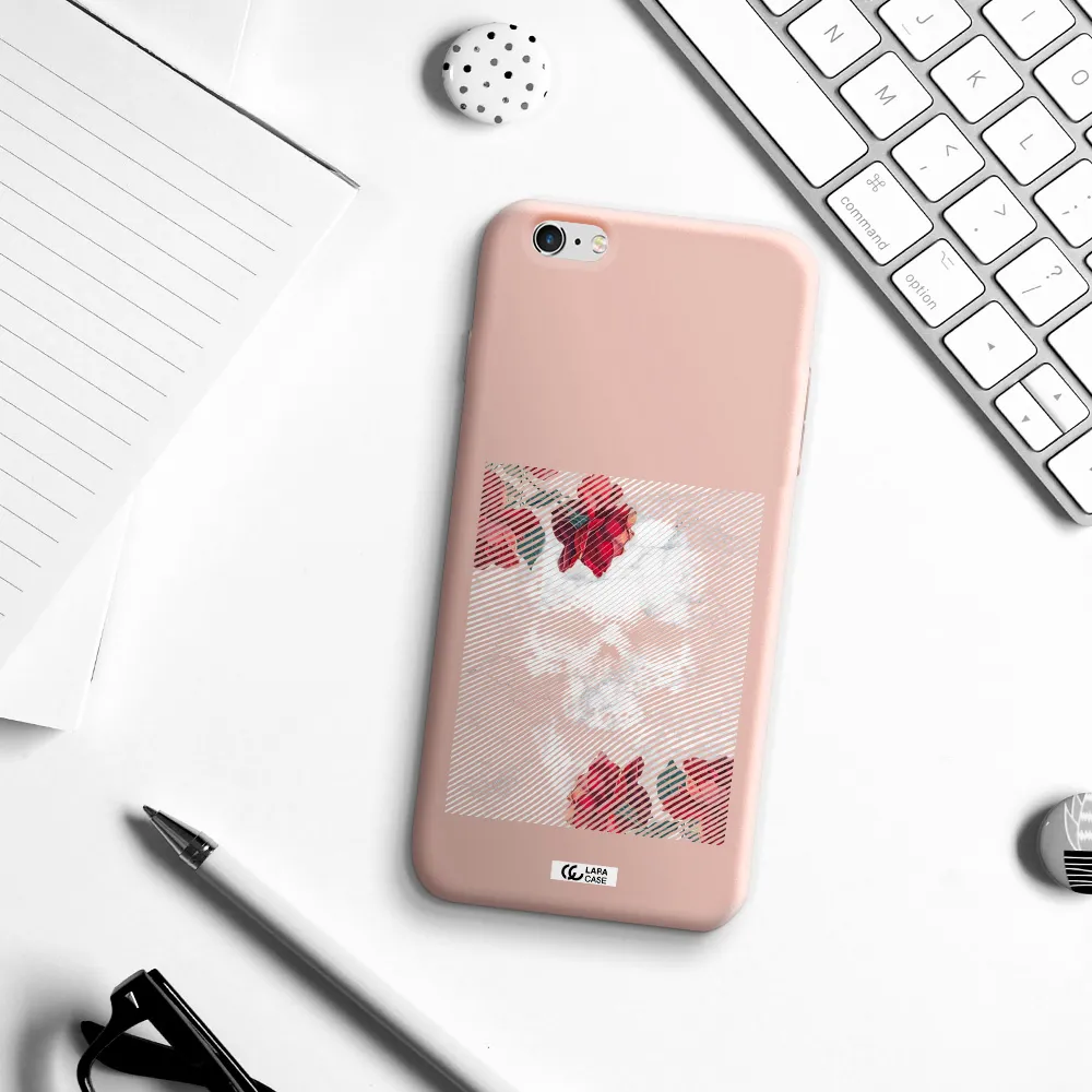 Rose And Skull Pattern Line Apple iPhone 6 plus Silicone pastel pink Case